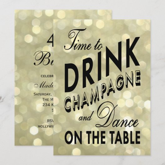 Glittery 40th Birthday Time to Drink Champagne Kaart (Voorkant / Achterkant)