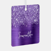 Glittery Amethist Paarse Glam Naam Vierkant Foto Metalen Ornament (Voorkant Rechts)