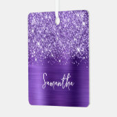 Glittery Amethist Paarse Glam Naam Vierkant Foto Metalen Ornament (Voorkant links)