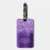 Glittery Amethist Paarse Glam Script Naam Bagagelabel (Achterkant verticaal)