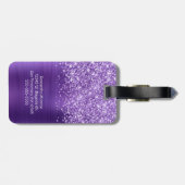 Glittery Amethist Paarse Glam Script Naam Bagagelabel (Achterkant horizontaal)