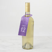 Glittery Amethist Paarse Glam Tafelnummer Flessenhanger (Schuin)