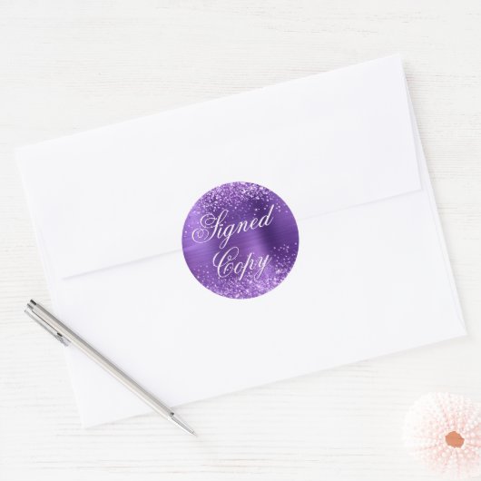 Glittery Amethyst Folie Fancy gesigneerd exemplaar Ronde Sticker (Envelop)
