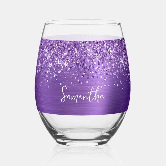 Glittery Amethyst Glam Name Wijnglas Zonder Voet (Voorkant)