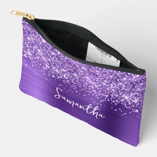 Glittery Amethyst Glam Script Name Etui (Open)