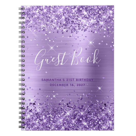 Glittery Amethyst Modern 21st Birthday Guestbook Notitieboek (Voorkant)