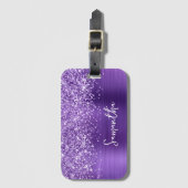 Glittery Amethyst Paarse Glam Name Bagagelabel (Voorkant (verticaal))