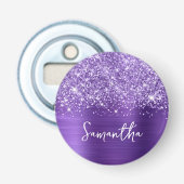 Glittery Amethyst Paarse Glam Name Button Flesopener (Voorkant)