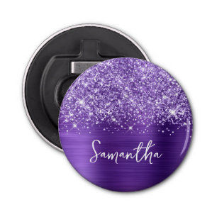 Glittery Amethyst Paarse Glam Name Button Flesopener