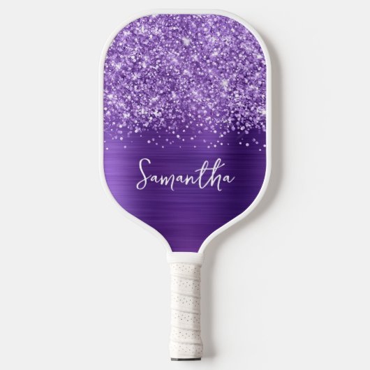 Glittery Amethyst Paarse Glam Name Pickleball Paddle (Voorkant)