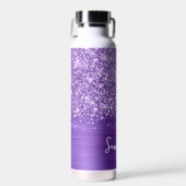 Glittery Amethyst Paarse Glam Name Waterfles (Voorkant)