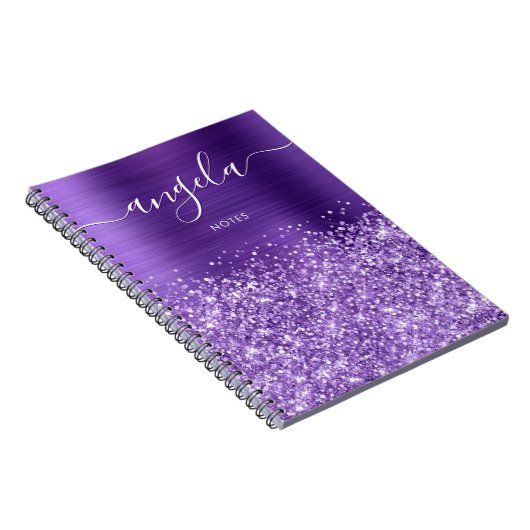 Glittery Amethyst Paarse Glam Notities Notitieboek (Rechterzijde)