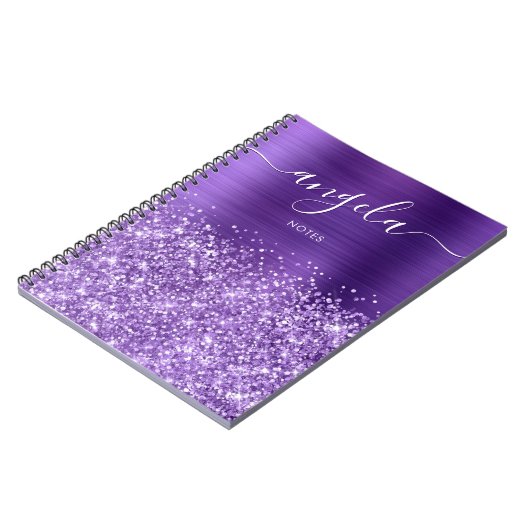 Glittery Amethyst Paarse Glam Notities Notitieboek (Linkerzijde)