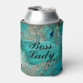 Glittery Aqua Paint Strokes Boss Lady Blikjeskoeler