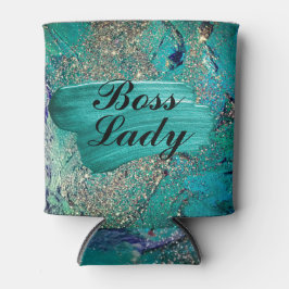 Glittery Aqua Paint Strokes Boss Lady Blikjeskoeler