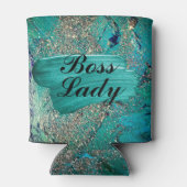 Glittery Aqua Paint Strokes Boss Lady Blikjeskoeler (Achterkant)