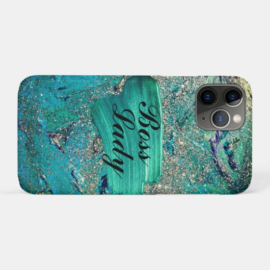 Glittery Aqua Paint Strokes Boss Lady Case-Mate iPhone Case (Achterkant (horizontaal))