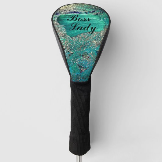 Glittery Aqua Paint Strokes Boss Lady Golfheadcover (Voorkant)