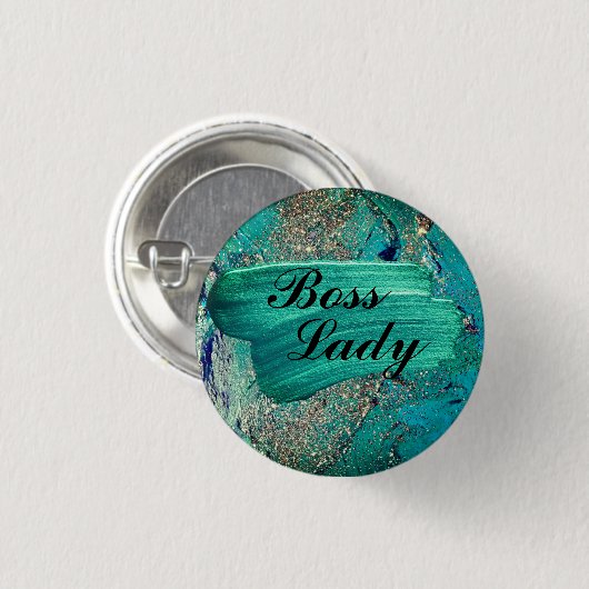 Glittery Aqua Paint Strokes Boss Lady Ronde Button 3,2 Cm (Voorkant /achterkant)