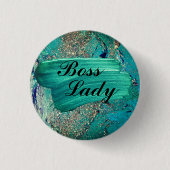Glittery Aqua Paint Strokes Boss Lady Ronde Button 3,2 Cm (Voorkant)