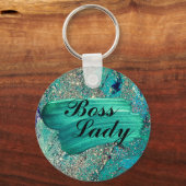 Glittery Aqua Paint Strokes Boss Lady Sleutelhanger (Achterkant)