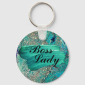 Glittery Aqua Paint Strokes Boss Lady Sleutelhanger (Achterkant)