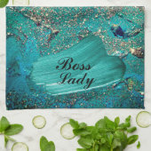Glittery Aqua Paint Strokes Boss Lady Theedoek (Gevouwen)