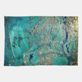 Glittery Aqua Paint Strokes Boss Lady Theedoek (Horizontaal)