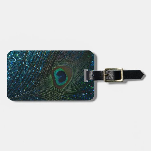 Glittery Aqua Peacock Bagagelabel (Voorkant horizontaal)