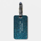 Glittery Aqua Peacock Bagagelabel (Achterkant verticaal)