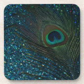Glittery Aqua Peacock Bier Onderzetter (Voorkant)