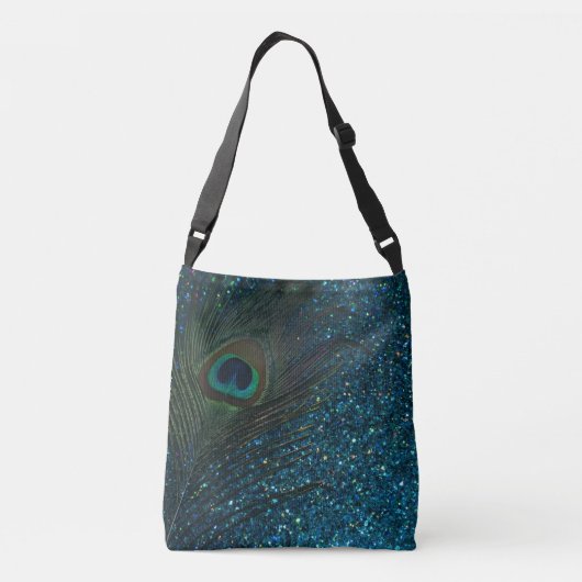 Glittery Aqua Peacock Crossbody Tas (Achterkant)