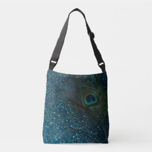 Glittery Aqua Peacock Crossbody Tas