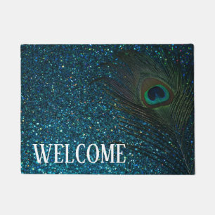 Glittery Aqua Peacock Deurmat
