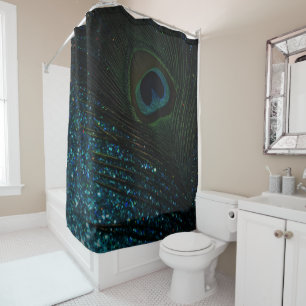 Glittery Aqua Peacock Douchegordijn