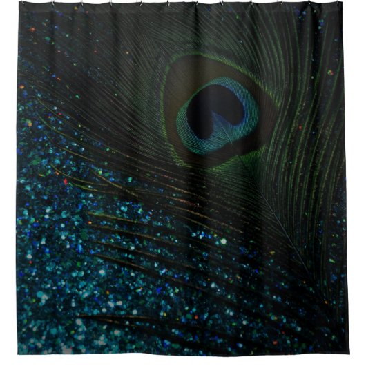Glittery Aqua Peacock Douchegordijn (Voorkant)