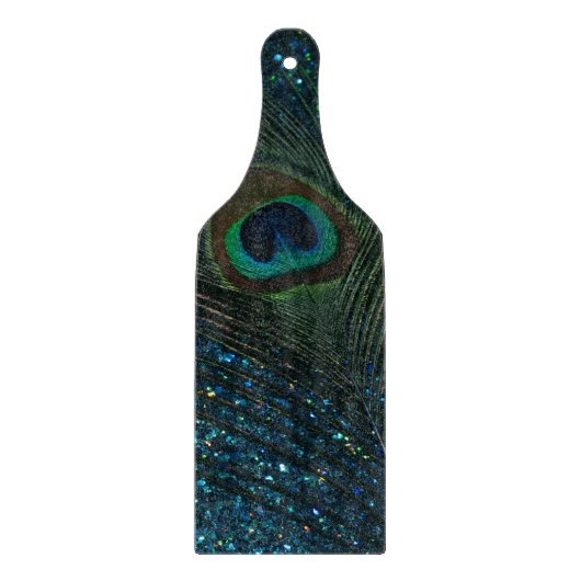 Glittery Aqua Peacock Feather Snijplank (Voorkant)