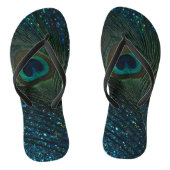 Glittery Aqua Peacock Feather Teenslippers (Voetbed)
