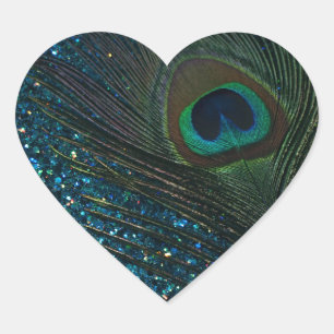 Glittery Aqua Peacock Hart Sticker