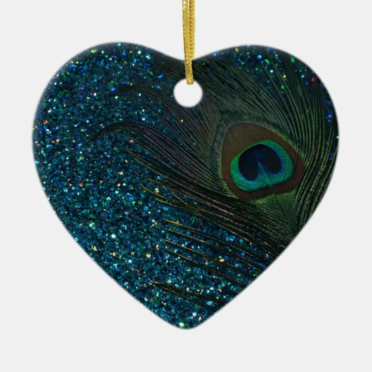 Glittery Aqua Peacock Keramisch Ornament (Voorkant)