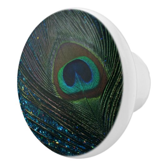 Glittery Aqua Peacock Keramische Knop (Rechts)