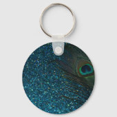 Glittery Aqua Peacock Sleutelhanger (Voorkant)