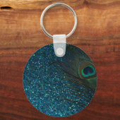 Glittery Aqua Peacock Sleutelhanger (Voorkant)