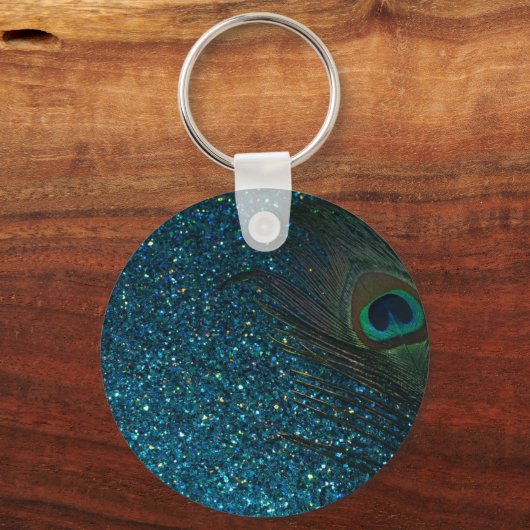 Glittery Aqua Peacock Sleutelhanger (Voorkant)