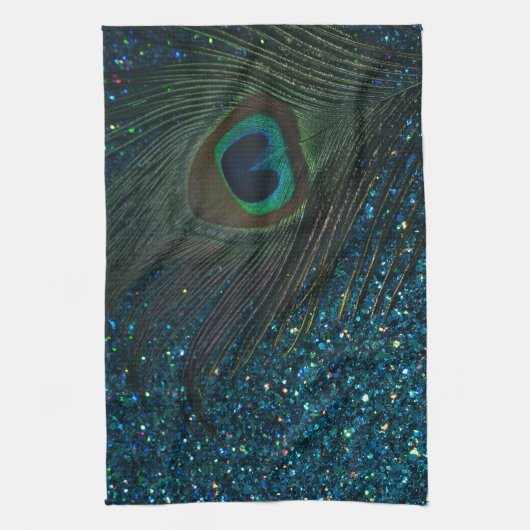Glittery Aqua Peacock Theedoek (Verticaal)
