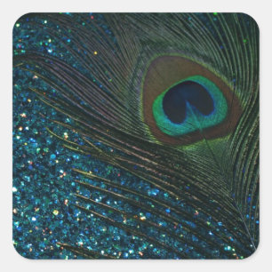 Glittery Aqua Peacock Vierkante Sticker