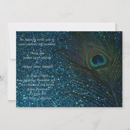 Glittery Aqua Peacock Wedding Kaart (Voorkant)
