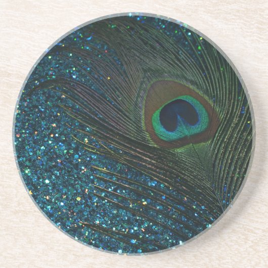 Glittery Aqua Peacock Zandsteen Onderzetter (Voorkant)