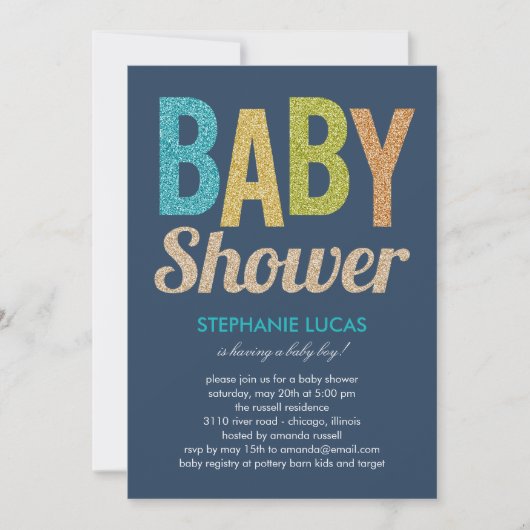 Glittery Baby shower Invitation - Jongen Kaart (Voorkant)