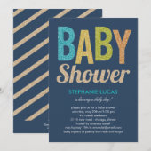 Glittery Baby shower Invitation - Jongen Kaart (Voorkant / Achterkant)